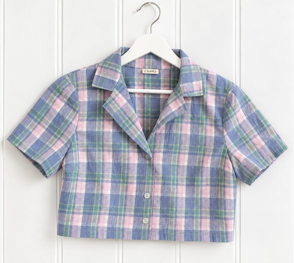 Aritzia Sunday Best Tuesday Shirt S Pastel Plaid Cropped Button Up #99250
